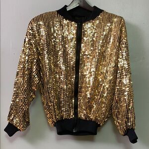 Vintage Gold Sequin Silk Lined Women's Bomber Jacket